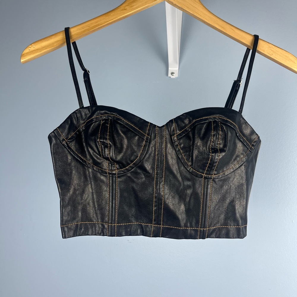 Black faux leather corset top festival grunge